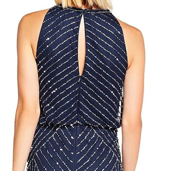 Adrianna Papell Navy Beaded Gown Size 10, BHLDN/Anthropologie, New With Tags - Picture 7 of 7